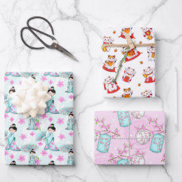 Asiatische Wrapping Paper Flat Sheet Set 3 Geschenkpapier Set