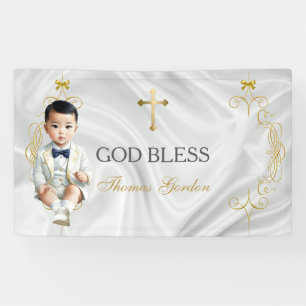 Asiatischer Babyjunge Taufe Christening Gold Banner