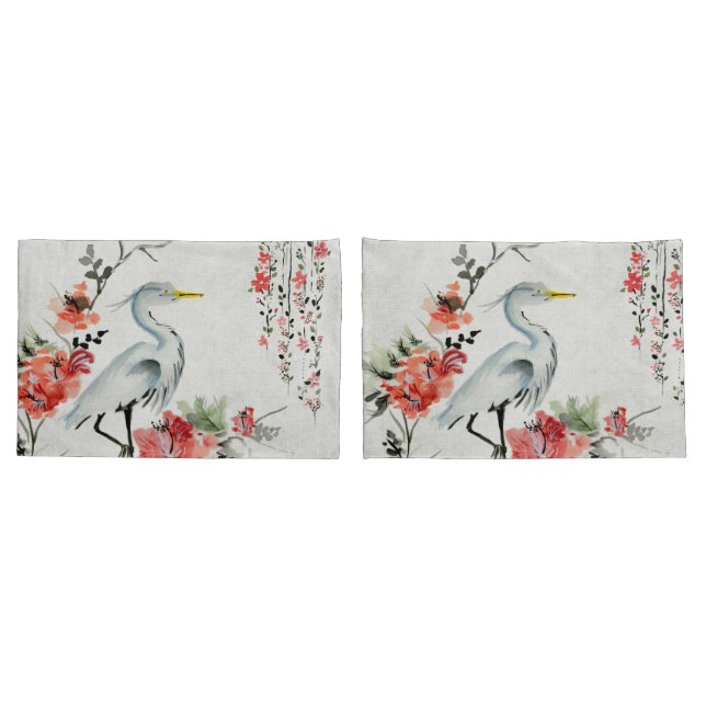 asiatischer Blumenkran der weißen Kissen-Hüllen Kissenbezug (Rückseite-Set)