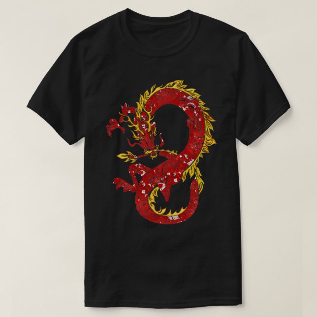 Asiatischer chinesischer Drache in Rot und Gold De T-Shirt (Design vorne)