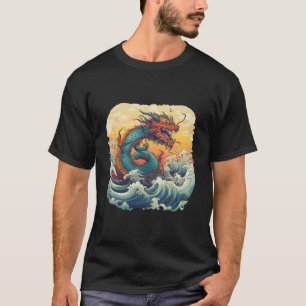 Asiatischer Drache Anime Japanische Meereswellen T-Shirt