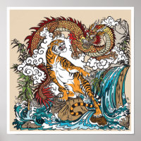 Asiatischer Drache gegen Tiger. Graphic ART
