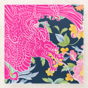Asiatischer Drache - Rosa auf der Seestreitbahn Glasuntersetzer