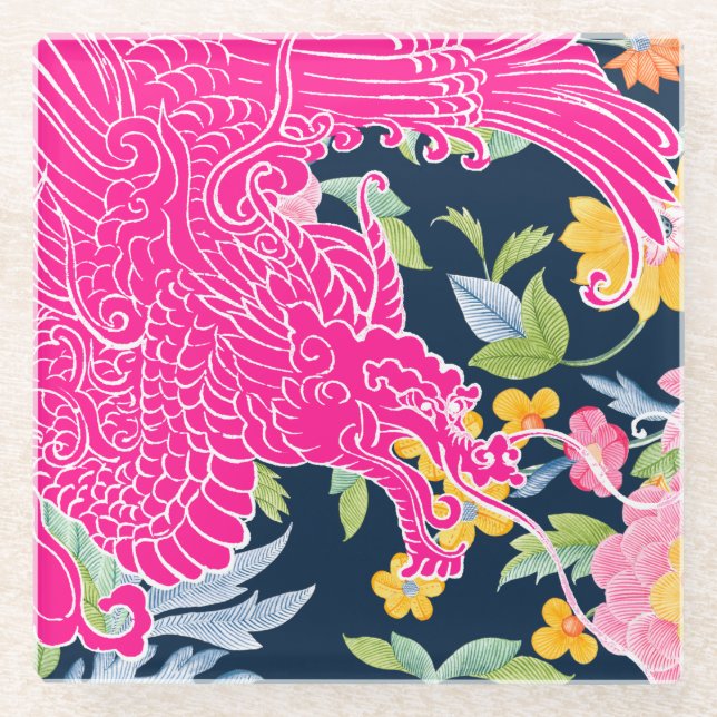 Asiatischer Drache - Rosa auf der Seestreitbahn Glasuntersetzer (Vorderseite)