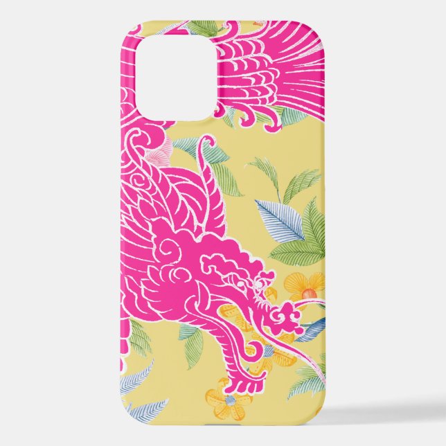 Asiatischer Drache - Rosa auf Pastellfarben iPhone 12 Hülle (Rückseite)