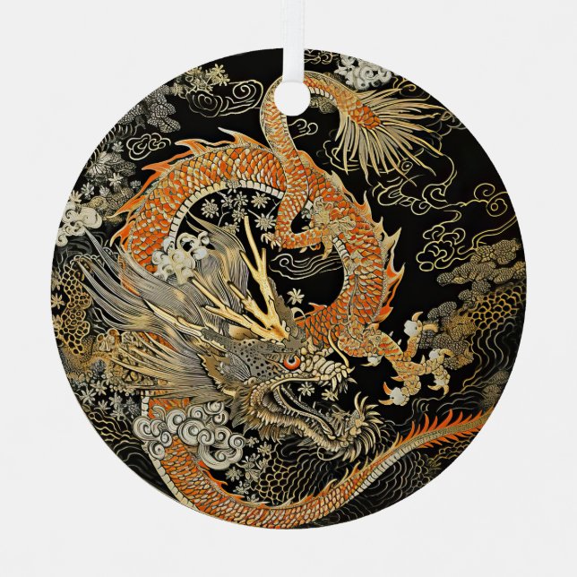 Asiatischer Drache und Wolken Ornament Aus Metall (Vorderseite)