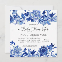 Asiatischer Einfluss Blue White Floral Baby Dusche Einladung