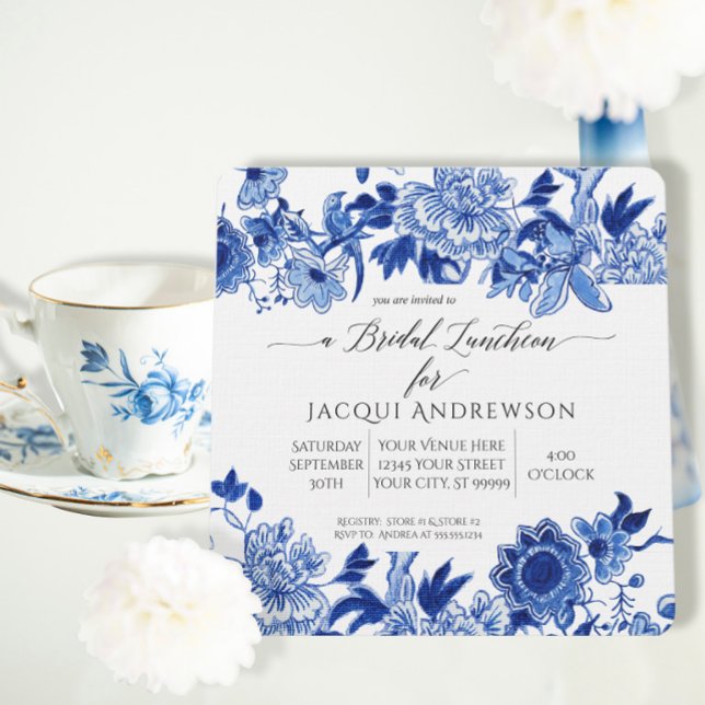 Asiatischer Einfluss Blue White Floral Bridal Lunc Einladung (Von Creator hochgeladen)