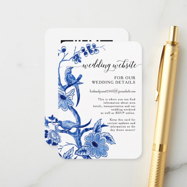 Asiatischer Einfluss Chinoiserie Blue White QR Det Begleitkarte (Vorderseite/Rückseite Beispiel)