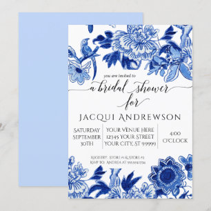 Asiatischer Einfluss von Light Blue Floral 3 Braut Einladung