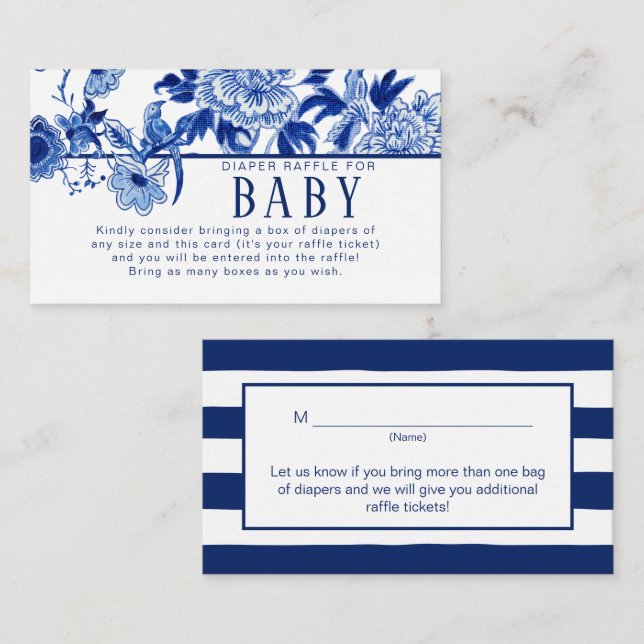Asiatischer Einfluss von Navy in Blue Floral Bird  Begleitkarte (Vorne/Hinten)