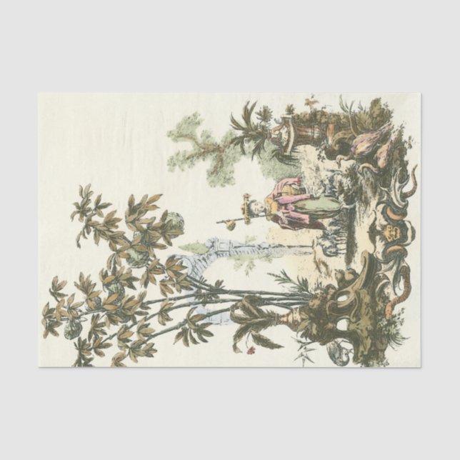 Asiatischer Garten mit Frau und Tieren Seidenpapier (Vorderseite)