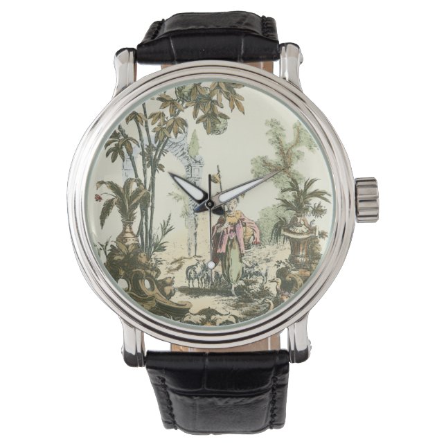 Asiatischer Garten mit Frauen und Tieren Armbanduhr (Vorderseite)