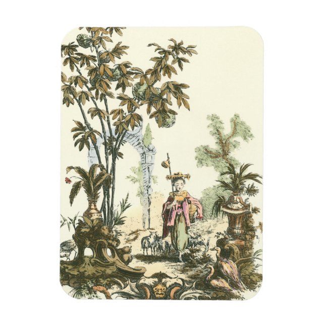 Asiatischer Garten mit Frauen und Tieren Magnet (Vertikal)