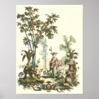 Asiatischer Garten mit Frauen und Tieren