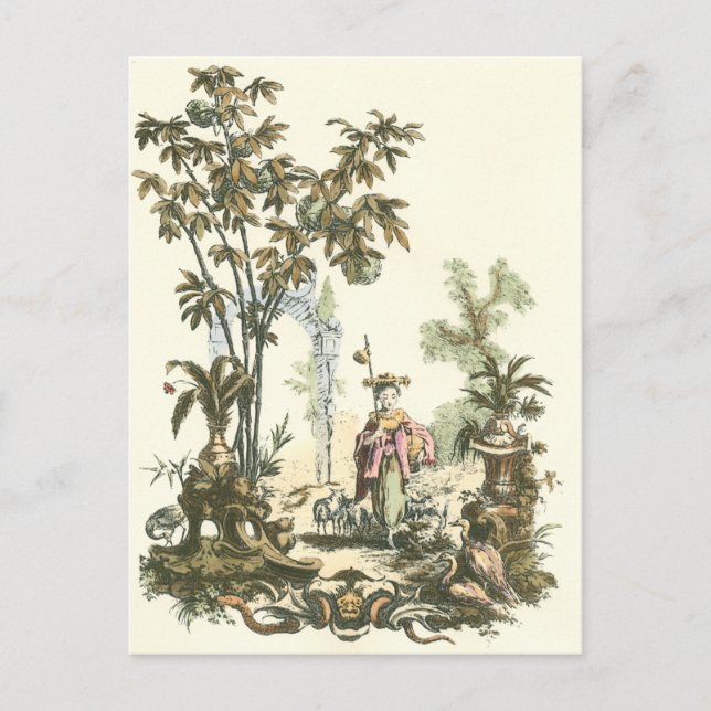 Asiatischer Garten mit Frauen und Tieren Postkarte (Vorderseite)