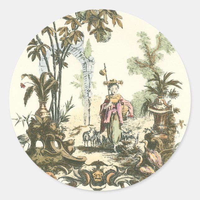 Asiatischer Garten mit Frauen und Tieren Runder Aufkleber (Vorderseite)