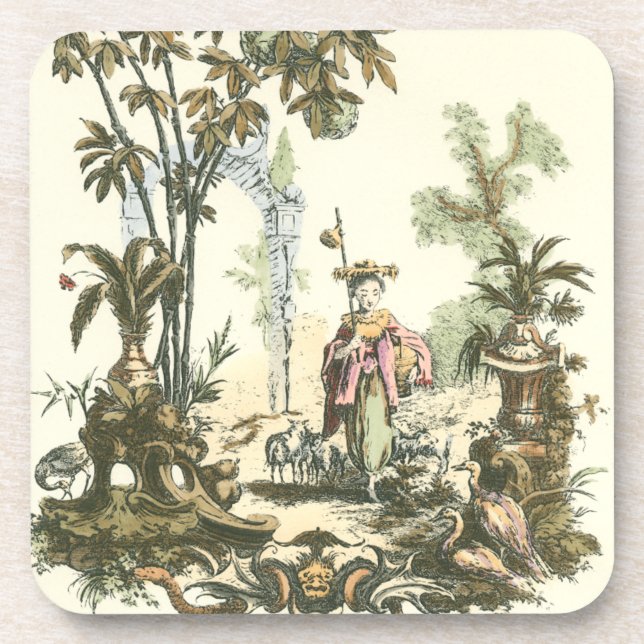 Asiatischer Garten mit Frauen und Tieren Untersetzer (Vorderseite)