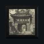 Asiatischer Kaisertempel in Schwarz und Weiß Erinnerungskiste<br><div class="desc">Die Besucher versammeln sich vor diesem asiatisch-imperialen Tempel,  bereit zum Eintreten. Der atemberaubende Druck wird in Schwarz und Weiß gedruckt und verleiht dem Ganzen einen uralten Look,  der die Zeit,  die es darstellt,  nachahmt. Lege das heute an deine Wand und genieße es!</div>