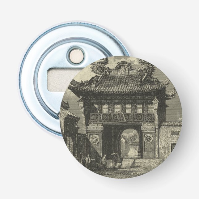 Asiatischer Kaisertempel in Schwarz und Weiß Flaschenöffner (Vorderseite)