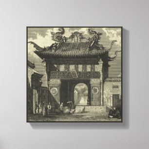 Asiatischer Kaisertempel in Schwarzem u. im Weiß Leinwanddruck