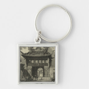 Asiatischer Kaisertempel in Schwarzem u. im Weiß Schlüsselanhänger