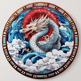 Asiatischer Mythischer Drache in Rot und Blau Button