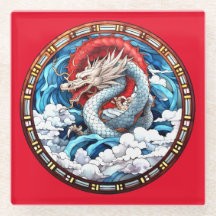 Asiatischer Mythischer Drache in Rot und Blau