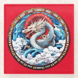 Asiatischer Mythischer Drache in Rot und Blau Glasuntersetzer