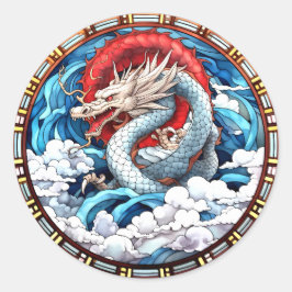 Asiatischer Mythischer Drache in Rot und Blau Runder Aufkleber