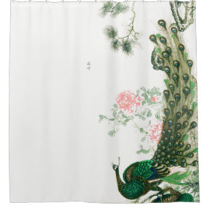 Asiatischer Pfau-Vogel-Tier-Blumen-Duschvorhang Duschvorhang