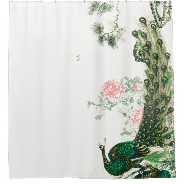 Asiatischer Pfau-Vogel-Tier-Blumen-Duschvorhang Duschvorhang (Vorderseite)