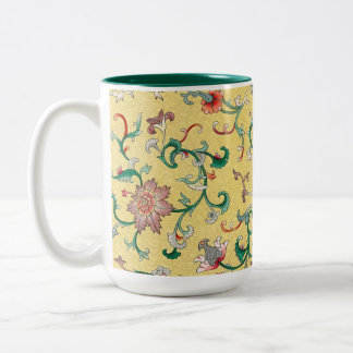 Asiatischer Pink Peony Garden auf Pastell Butter G Zweifarbige Tasse
