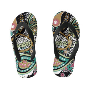 Asiatischer Pisley: modernes, nahtloses Design. Kinderbadesandalen