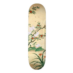 Asiatischer Rosen-weiße Lilien-VogelSkateboard Skateboard