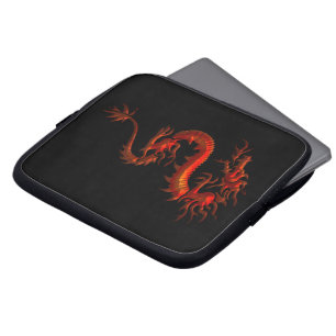 Asiatischer Roter Drache auf schwarzem Laptop-Sieb Laptopschutzhülle
