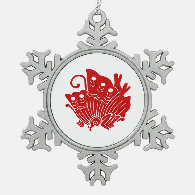 Asiatischer Schmetterlings-Japaner Kamon Entwurf Schneeflocken Zinn-Ornament (Vorderseite)