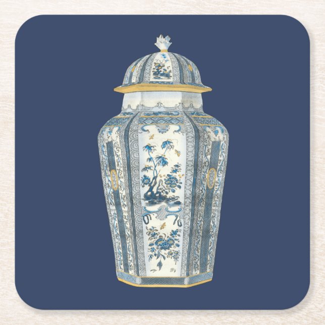 Asiatischer Urner in Blau und Weiß Rechteckiger Pappuntersetzer (Vorderseite)