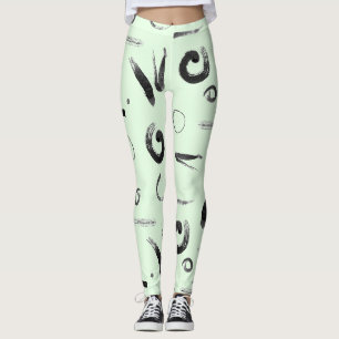 Asiatisches Abstraktes Schwarz in grünem Design Leggings