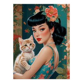 Asiatisches Button und Niedliches Kitten Poster