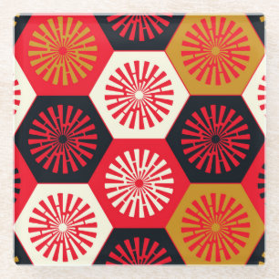 asiatisches Floral Hexagonal-Muster Glasuntersetzer