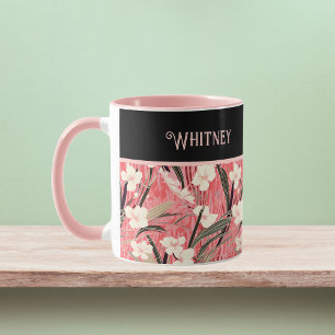 Asiatisches Florales Rosa Pfirsich Weiß Chinoiseri Tasse