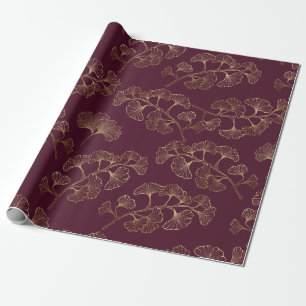 Asiatisches Goldenes Botanisches Muster Geschenkpapier