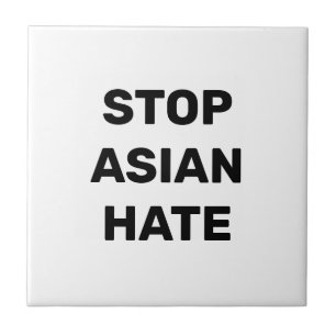 Asiatisches Hass stoppen, Schwarz-weiße Schilder  Fliese