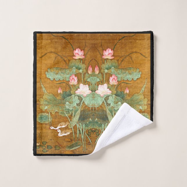 Asiatisches Lotos-Blume Lilypad Badhandtuch Set (Waschlappen)