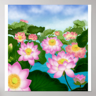 Asiatisches Lotus-Garten-Plakat Poster