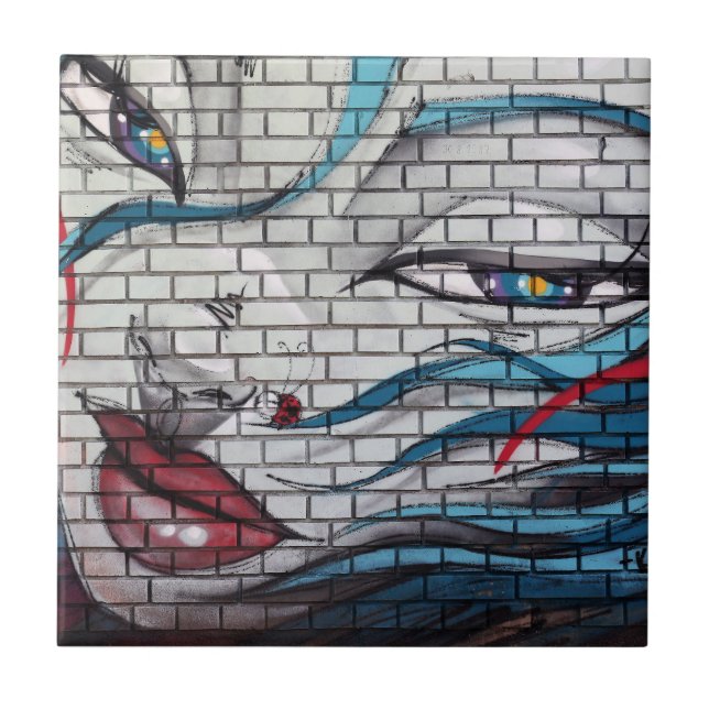 Asiatisches Mädchen Graffiti  Fliese (Vorderseite)