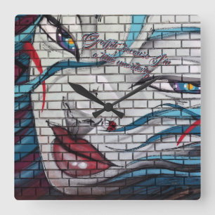 Asiatisches Mädchen Graffiti  Quadratische Wanduhr