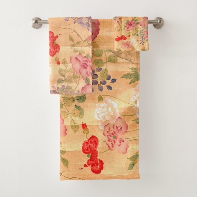 Asiatisches Wisteria-Rosen-Blumen-Bad-Tuch-Set Badhandtuch Set (Insitu)