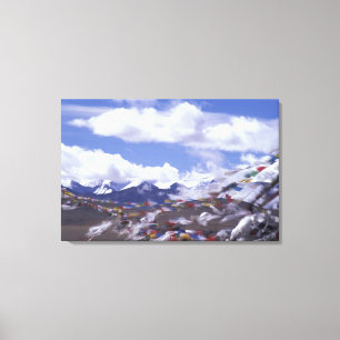 Asien, China, Tibet, Tangla-Pass. Gebetsfahnen, Leinwanddruck